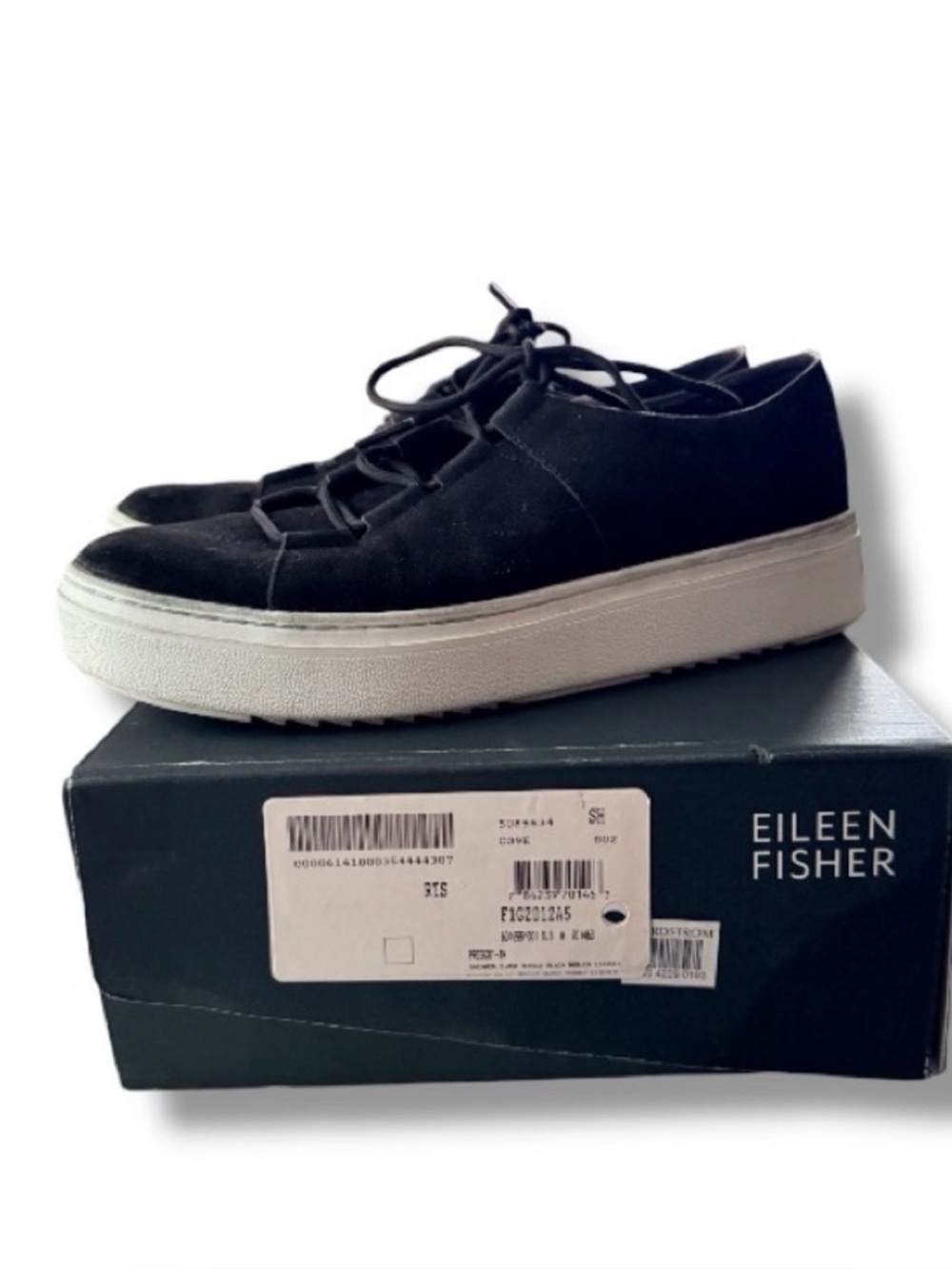 Eileen Fisher Prescott Platform Sneaker Shoes Black Nubuck Leather Size 8.5